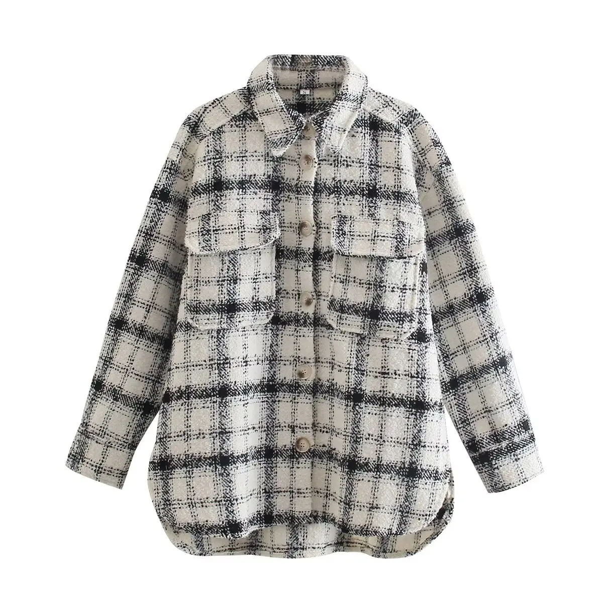 Camisa gruesa a cuadros a la moda de otoño e invierno para mujer, chaqueta holgada de manga larga con un solo pecho y bolsillo, informal, para oficina, versátil
