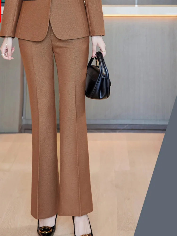 Lapel Women Soft Casual Elegant Fashion Single-breasted Long Sleeve Blazer Or Pants Solid Color Chic Office Clothing New