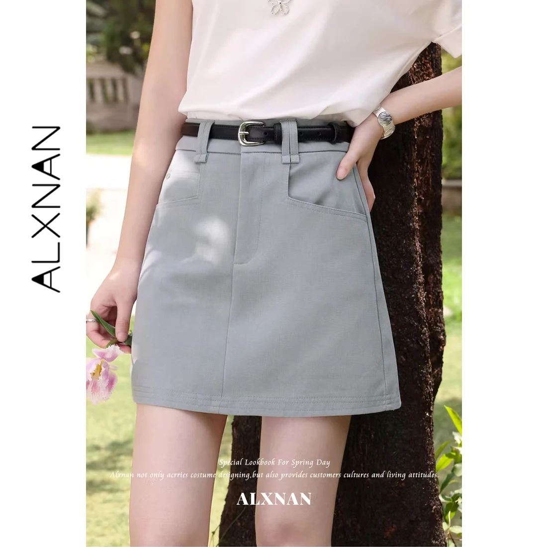 

ALXNAN Summer Mini Skirt Women A-line Blue Casual Short Skirts 2026 High Waist Fashion Elegant Cotton Female Clothing L63321