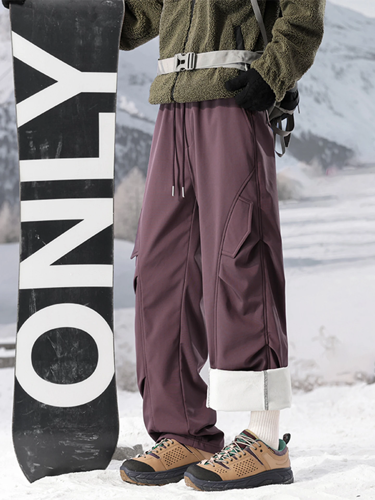 

Фиолетовые тройные лыжные брюки на подкладке для мужчин и женщин, осенне-зимние сложенные солдатские рабочие брюки, северо-восточные брюки ниже40 ℃ Сноуборд...