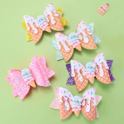 1 Pc Cute Glitter Hair Bows for Girls Ice Cream Pattern Hair Accessories Sparkly Glitter Headwear Girls Hair Clips Hair Clip