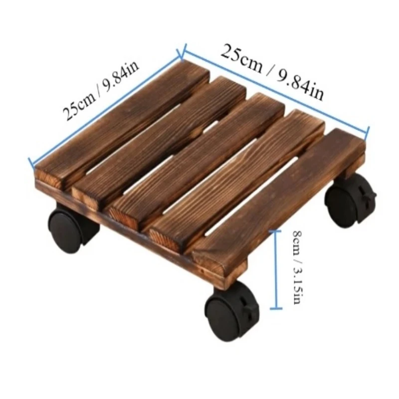 Multifunctional Flowerpot Mobile Tray Square Universal Wheel Mobile Base Flowerpot Support Indoor Heavy-Duty Wooden Storage Rack