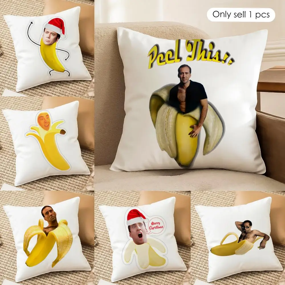 N-Nicolas Cage In A Banana Cushion Cover Silky Short Plush Invisible Zipper Dustproof Sofa Pillow Case for Home Decor