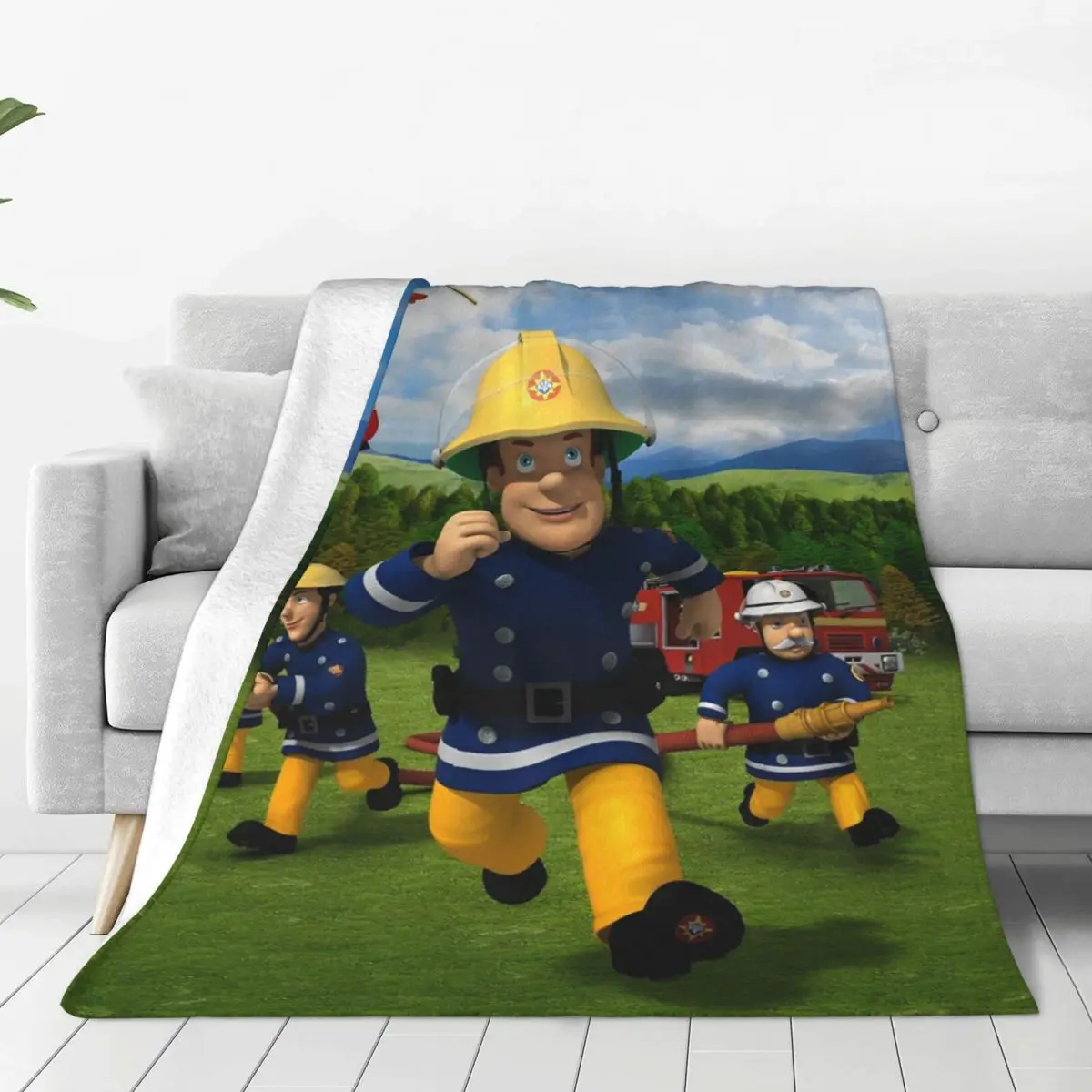 Fireman Sam Company Cartoon Knitted Blanket Flannel Fire Fighting Education Ultra-Soft Throw Blankets Bedding Couch Rug Piece