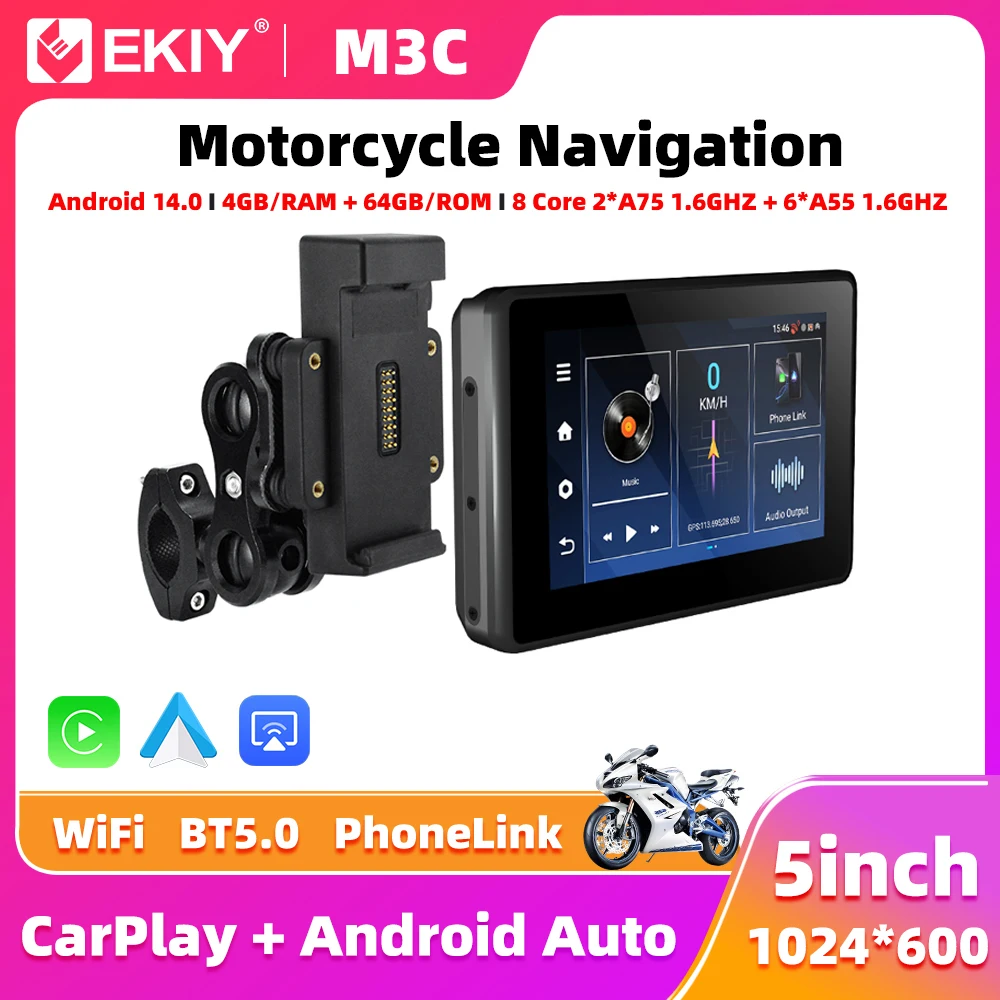 

EKIY 5" Android 14.0 Wireless CarPlay Moto Android Auto GPS Motorcycle Navigation Dashboard 4GB+64GB For BMW R1200GS R1250GS
