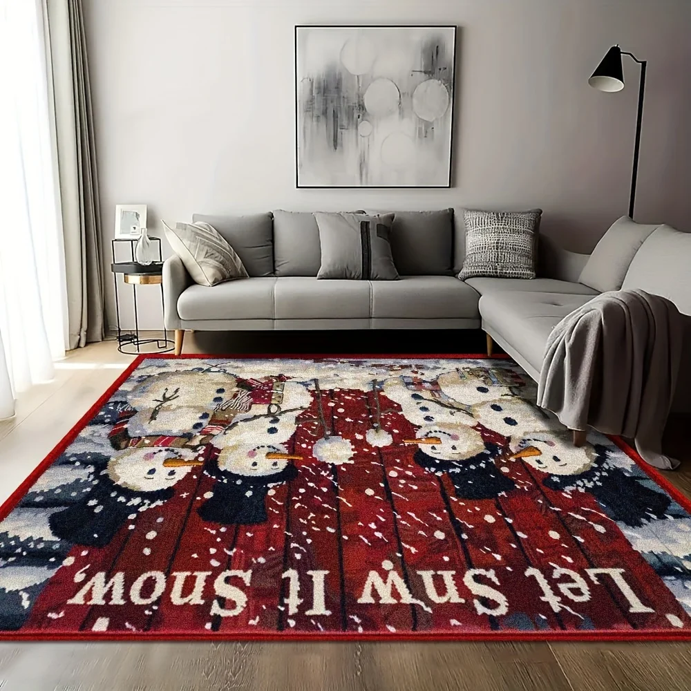 1pc Large Christmas Snowman Pattern Area Rug, Soft Plush Texture, Machine Washable, Medium Size Floor Mat, Home Decor
