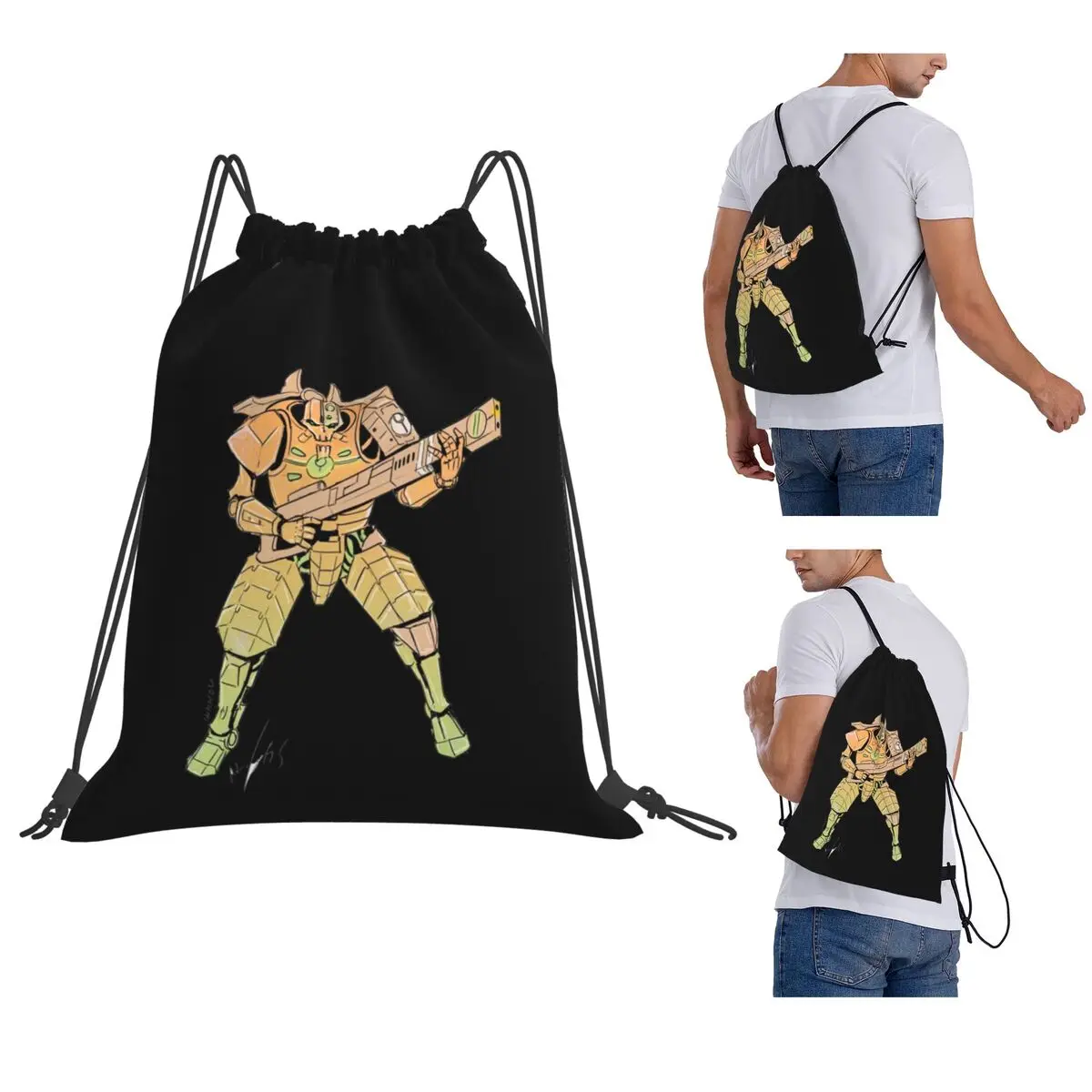 Necron With Tau Armor Backpacks Multi-function Drawstring Bundle Pocket Sundries Bag Book Bags for Travel School