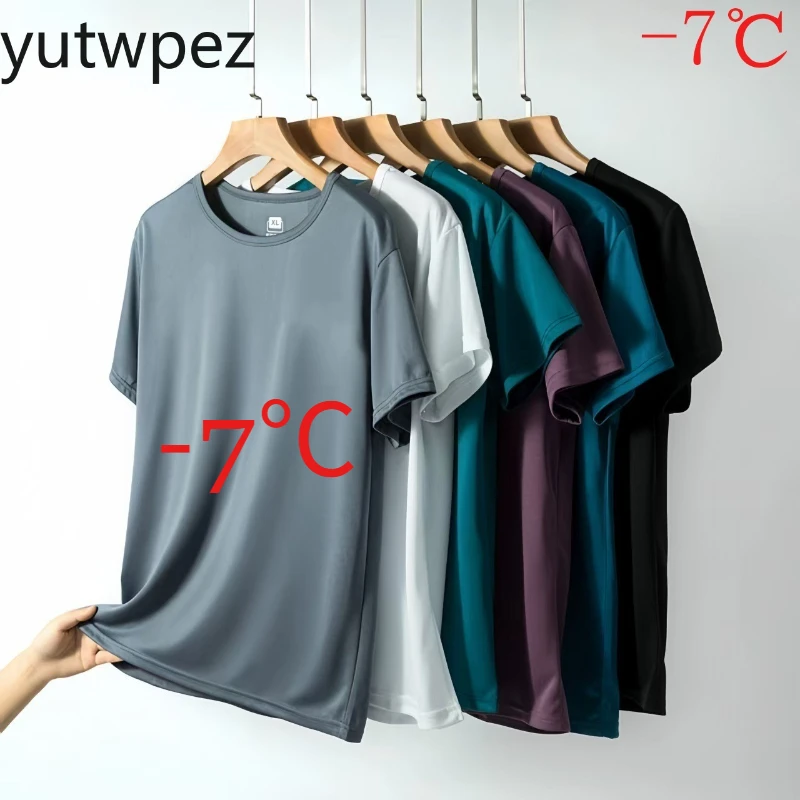 T-shirt d'été en soie glacée pour homme, manches courtes, col rond, respirant, fin, pour le sport, la course, séchage rapide, doux, élastique, extérieur, 5XL