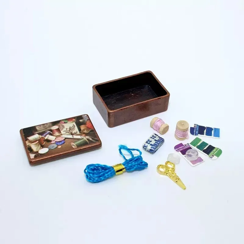 2026 New Mini Work Box  Miniature Sewing Box Toy Model 1:12 Dollhouse Accessories Pretend Play Delicate Details Die-cast Metal