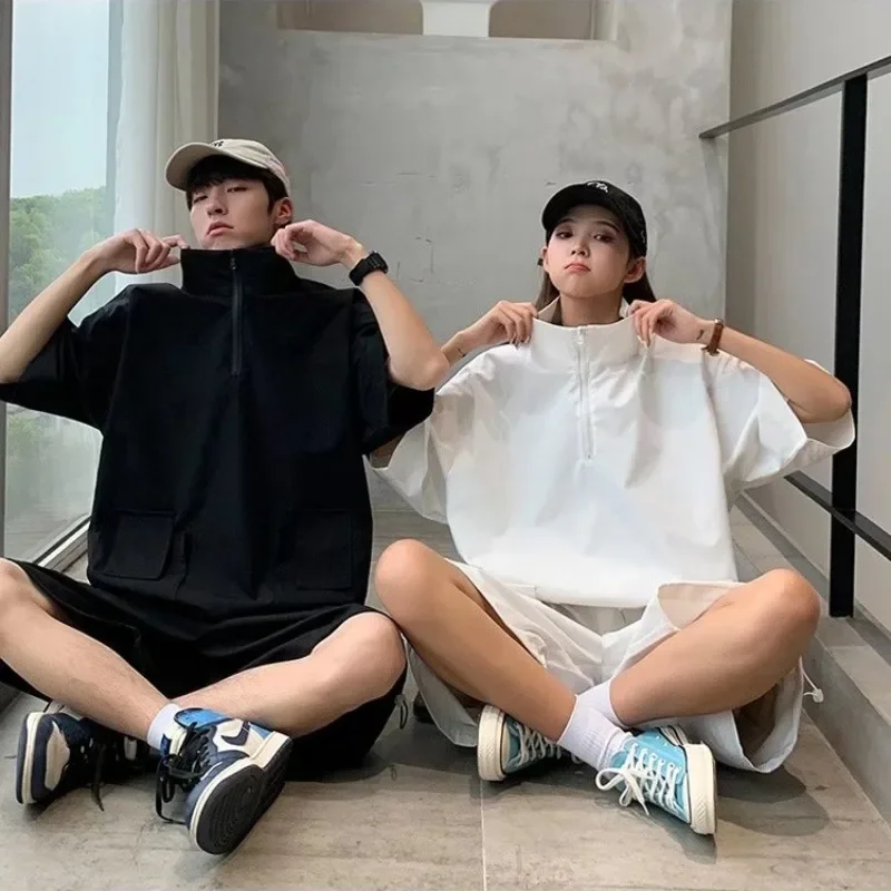 Cargo Pants Short Suit Male Summer Solid Color Loose Tshirts and Shorts 2 Piece Set Japanese Style Outdoor Casual Tracksuit Men