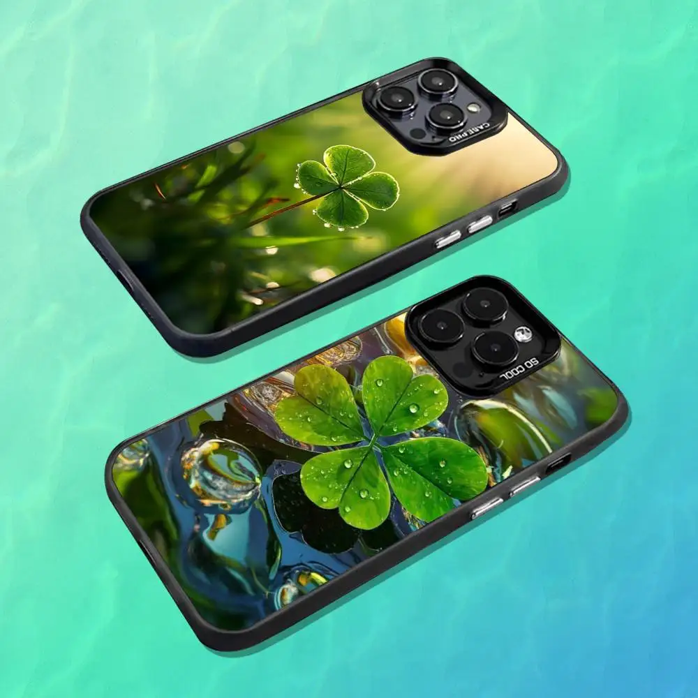 

Four Leaf Clover Plant Phone Case For iPhone 16,15,14,13,12,11,Mini,Pro,MAX Black Matte Shockproof Cover