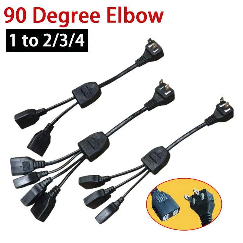 Copper 1 Male to 2 Female 90° Right Angle Elbow To 3/4 Female Hole TV Monitoring Power Cord AC Two-pin Plug Strip 0.75 square