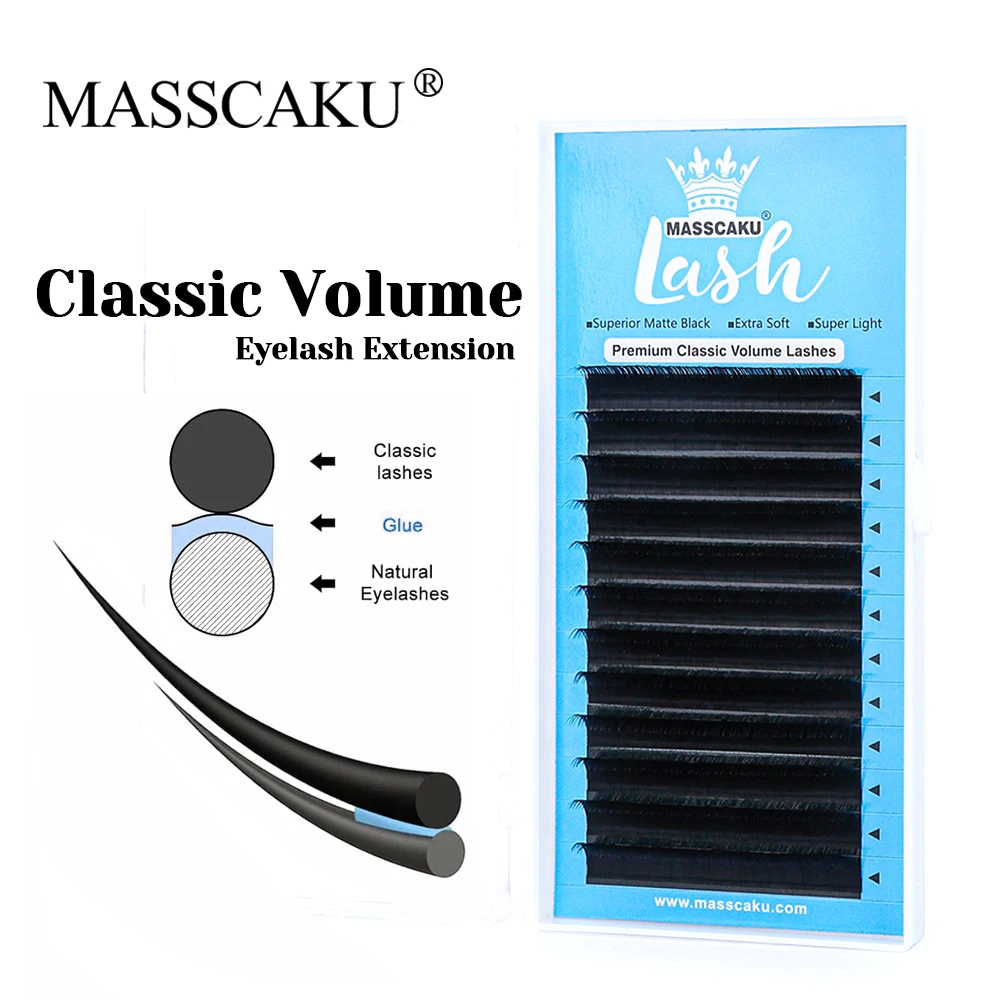 

New Style MASSCAKU C D Curl Synthetic Mink Classic Regular Lashes Lightweight Ribbon Russian Volume Eyelashes for Beauty Salon