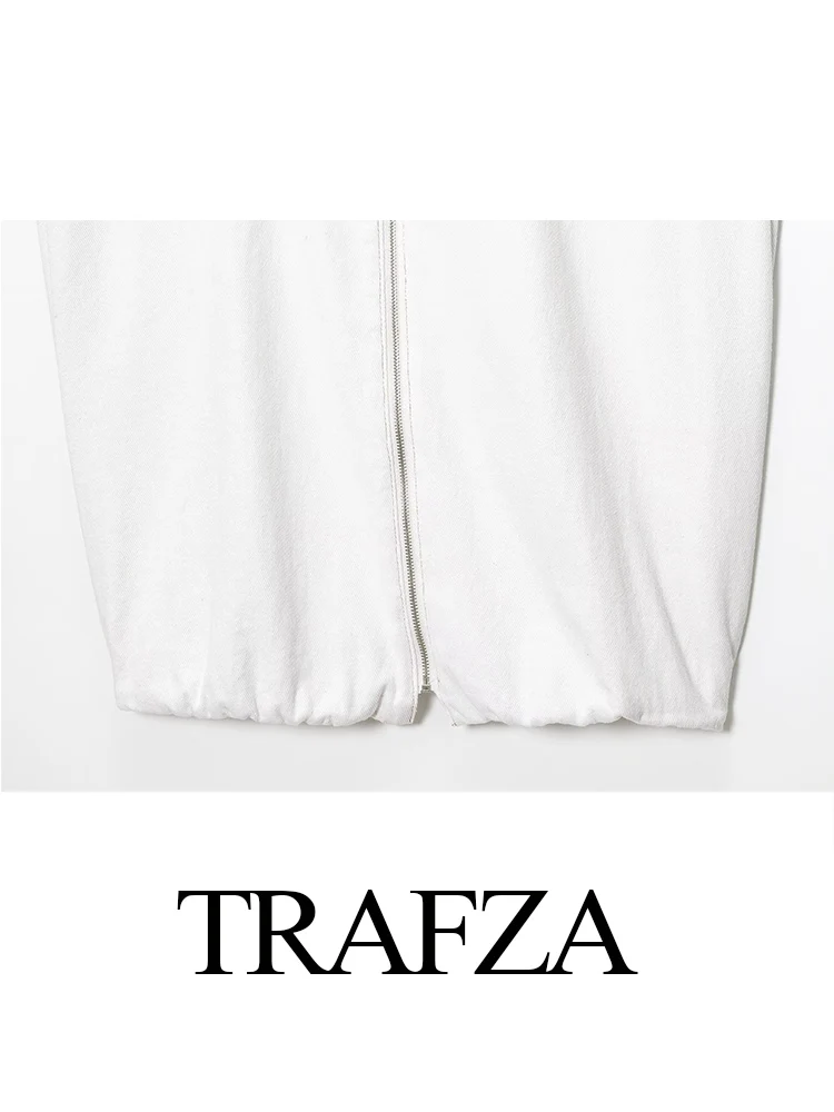 

TRAFZA Women's Summer Fashion Solid Lapel Zipper Line Stretch Hem Vest+Casual Pocket Elastic Waist Drawstring Jogging Jeans Suit