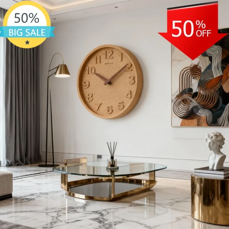 

Простые современные настенные часы из пробки, креативные настенные часы с указателями из массива дерева, для гостиной, спальни, идеи для подарков, украшение для дома