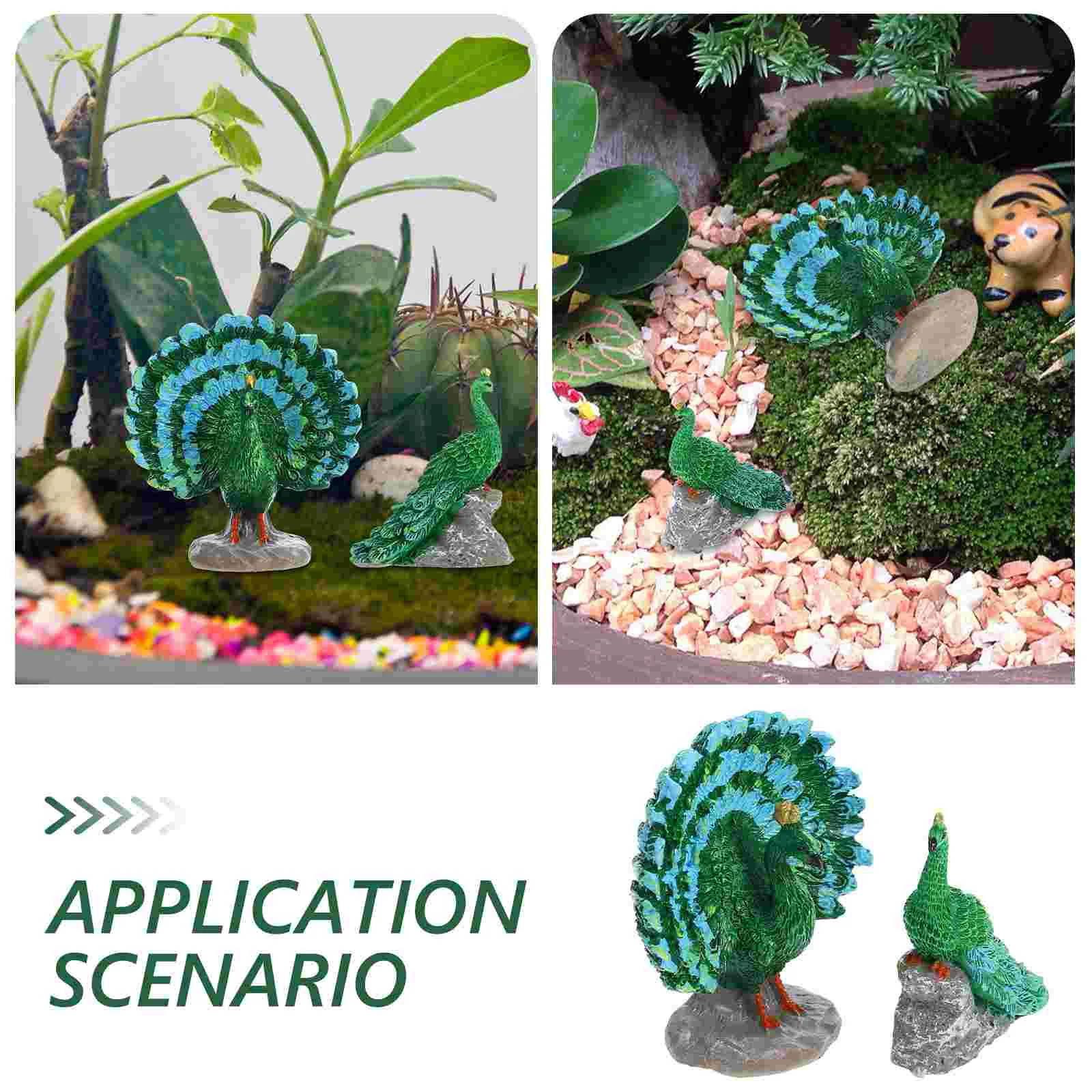 Jardim animal decoração figura de fadas micro paisagem animais mini estatuetas pavão verde