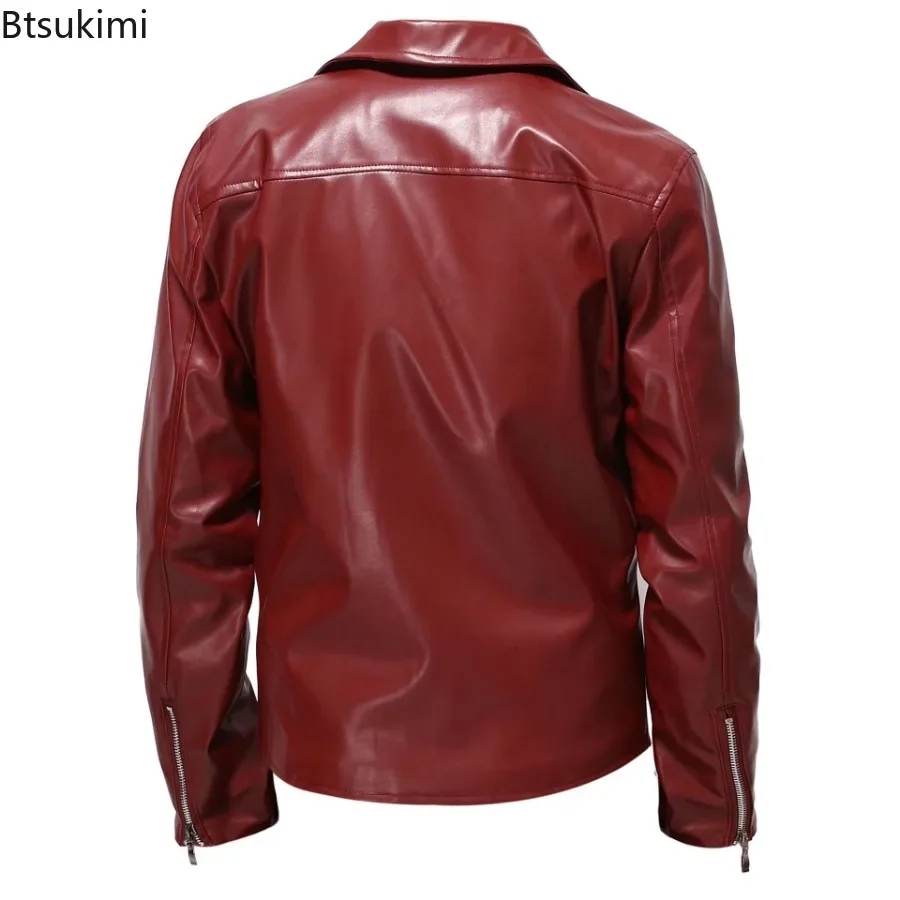 2024 Spring Autumn Men\'s Streetwear Handsome PU Leather Jacket Trend Hip Hop Motorcycle Faux Leather Jacket for Men Size S-5XL