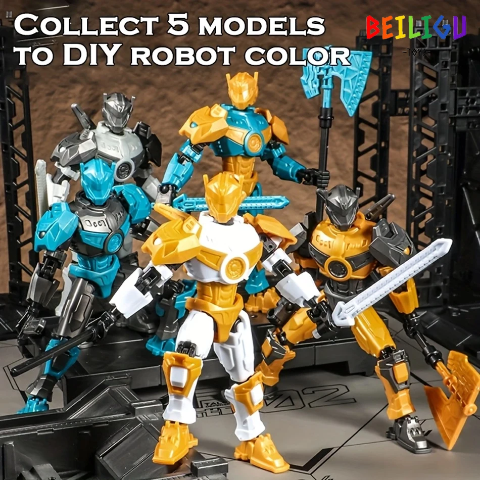 Beiluigu multi-articulação móvel robô brinquedo figura de ação guerreiro armas 3d boneca mecha modelo montagem brinquedos para crianças presente do feriado