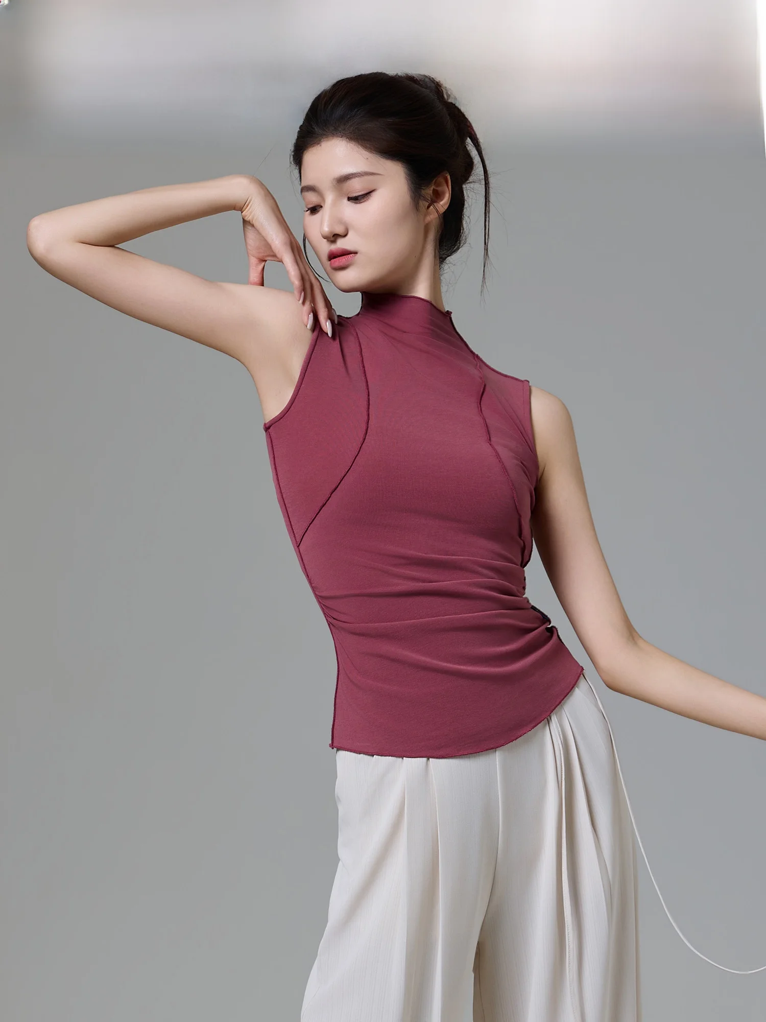モダンダンス練習用スーツ-スリムフィット-ノースリーブトップ-女性用-美術試験やパフォーマンス用-ボディシェイプトレーニングウェア