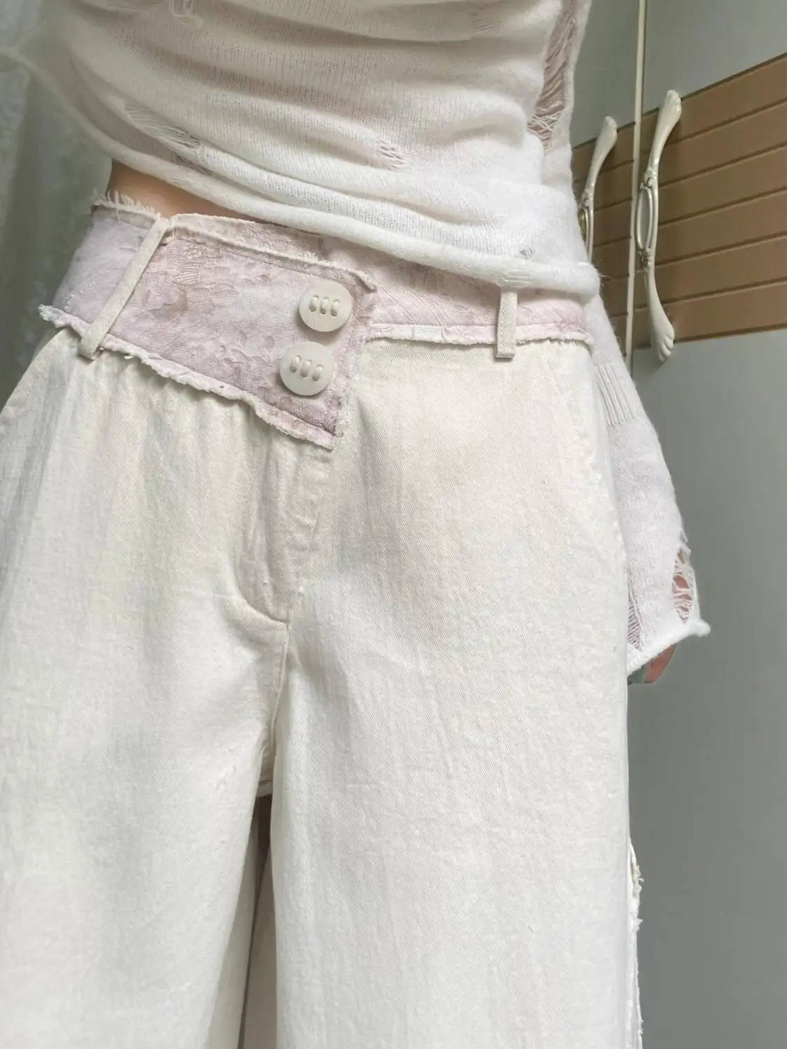 

Korea Women Vertical Straight Jeans For Women Spring Design Pleated High Waist Straight Wide Leg Pants To Show Height