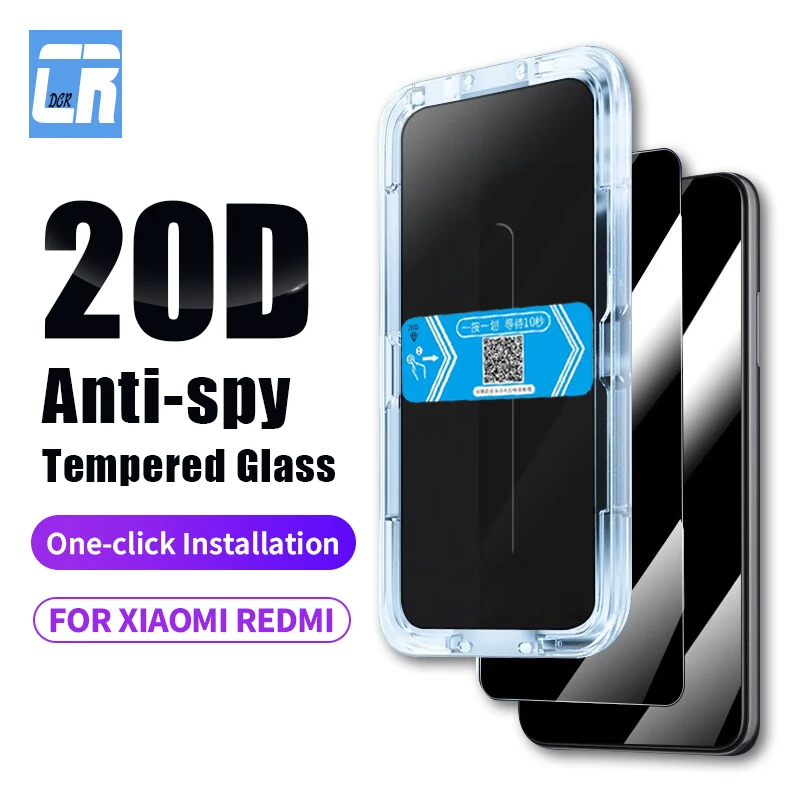 20D One-click Installation Privacy Screen Protector For Xiaomi Redmi Note 13 12 11 10 Pro Plus Poco X6 F6 F5 Pro Tempered Glass