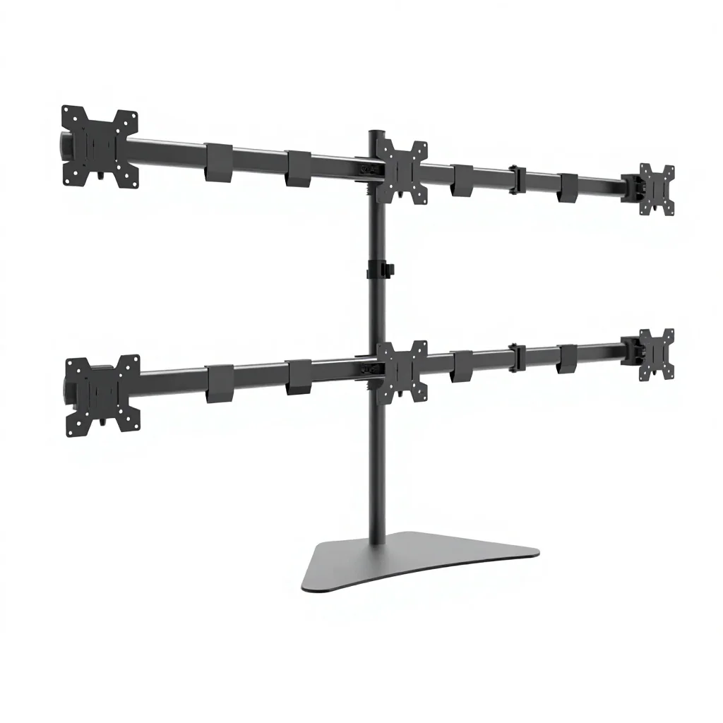 New 6-Monitor Desktop Mount Stand For 15-30 Inch Screens VESA 75x75/100x100 90 Degrees Tilt 8KG Capacity (T600)