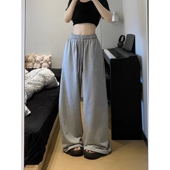 Grau Jogginghose Breite Bein Hosen Frauen Casual Oversize Sport Hosen Koreanische Mode Streetwear Vintage Gerade Jogger