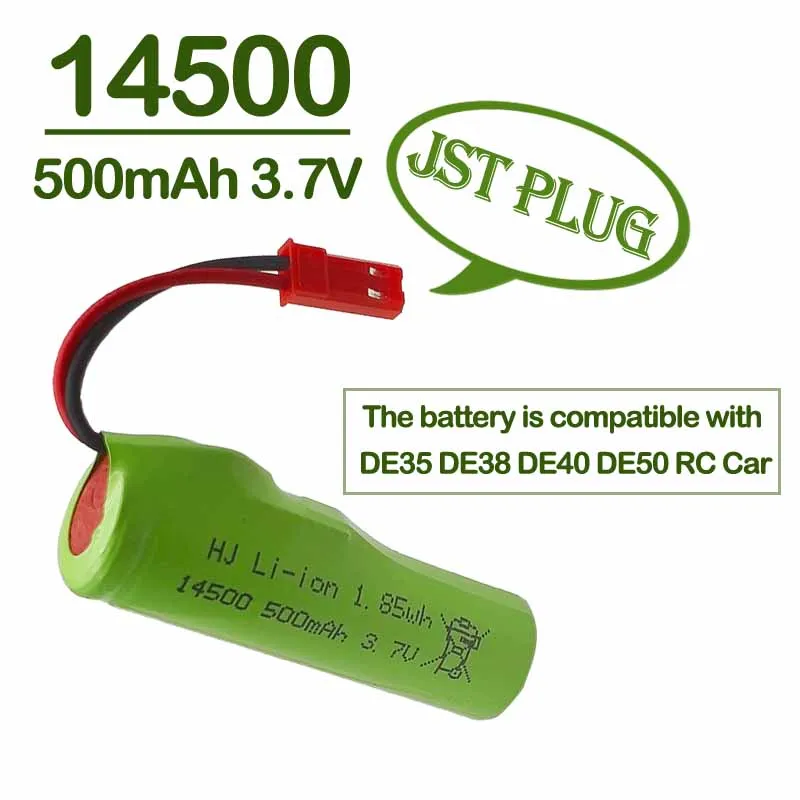 500mAh 14500 3.7V Rechargeable Li-Polymer Battery with JST Plug for DE35 DE38 DE40 DE50 TB202 TM141 RC Stunt Car RC Truck Model