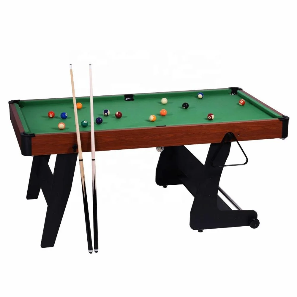 5ft Folding Snooker Pool Table With Rubber Cushion Eco-Friendly Mobile Brown Black Billiard Table With Wheels