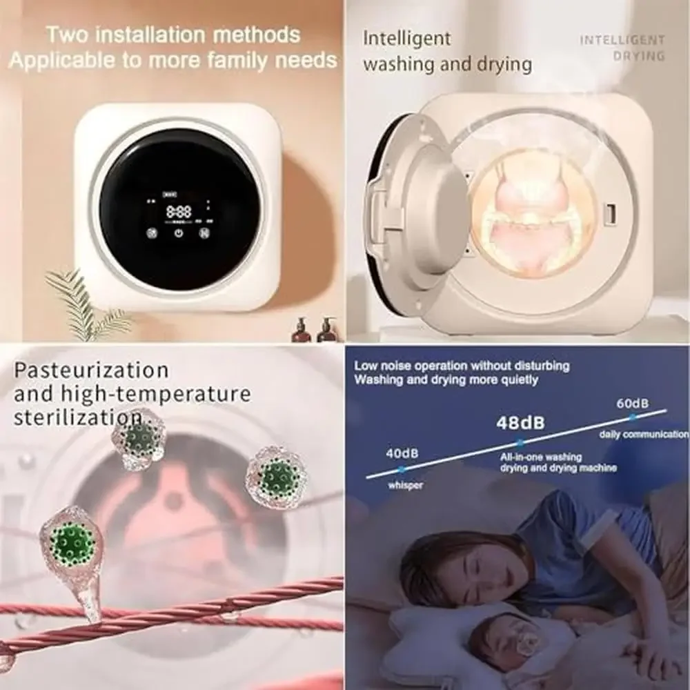 غسالة ذات أسطوانة أمامية محمولة، تجفيف ذكي مضاد للسقوط، مجفف غسالة مثبت على الحائط بسعة 3.7 كجم، جسم منحني، عملية هادئة