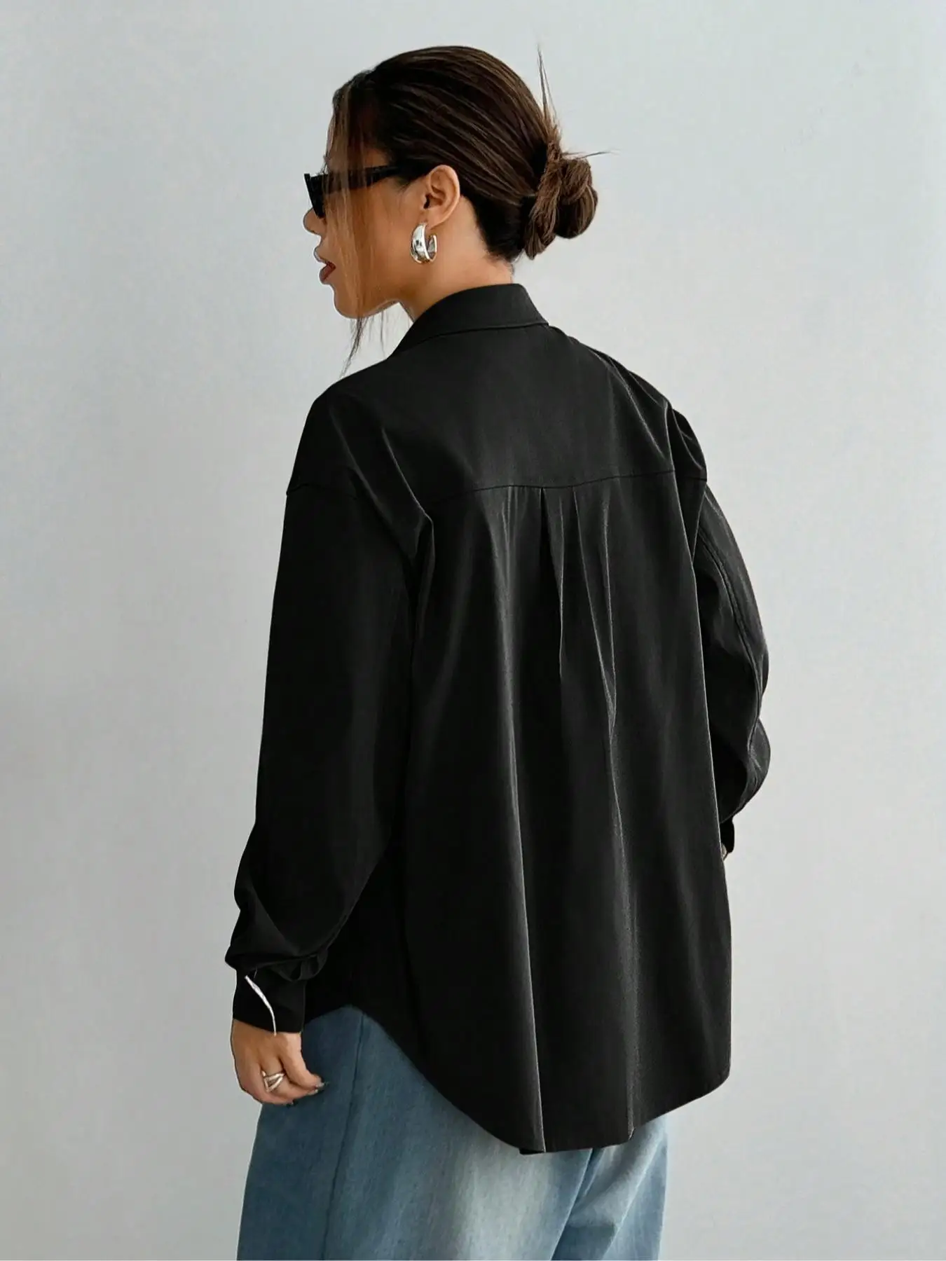 سترة نسائية كاجوال مخططة مرقعة، قماش منسوج بأكمام طويلة، نمط مناسب لجميع المواسم، سمك معتدل #3