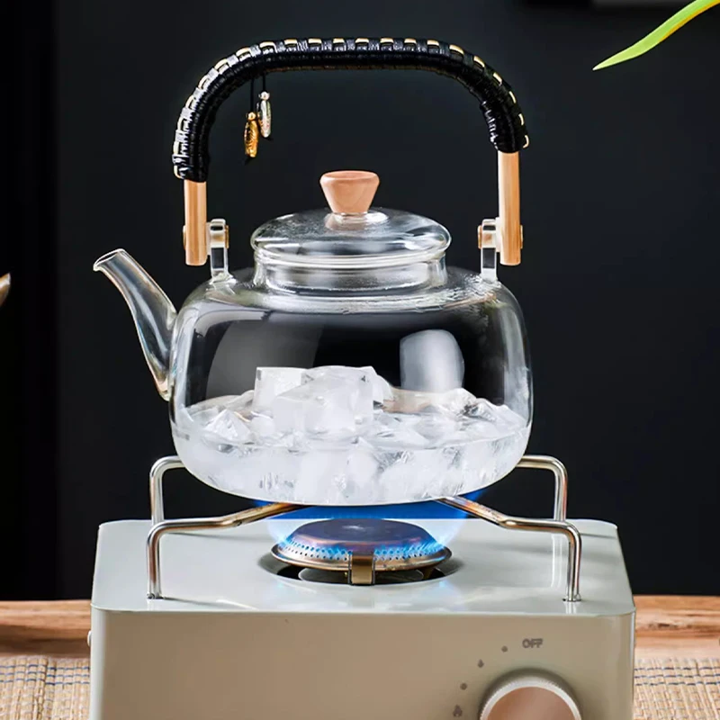 GIANXI Glass Tea Pot With Weave Handle Chinese Heat-resistant Glass Teapot Transparent Steaming Tea Glass Kettle Tea Set