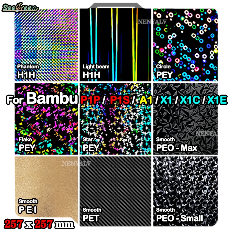 

Bambu Lab P1P Build Plate Pey Build Plate P1S X1C Текстурированный лист Pei 257x257 мм Peo Sheet для P1P Lab Бамбуковая платформа с подогревом