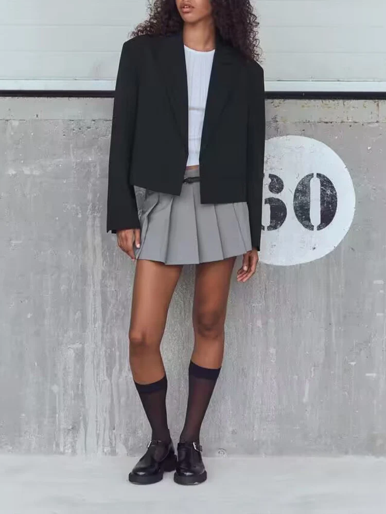 

European-style new women's fashion, versatile, elegant, simple, solid color, loose long-sleeved short suit jacket