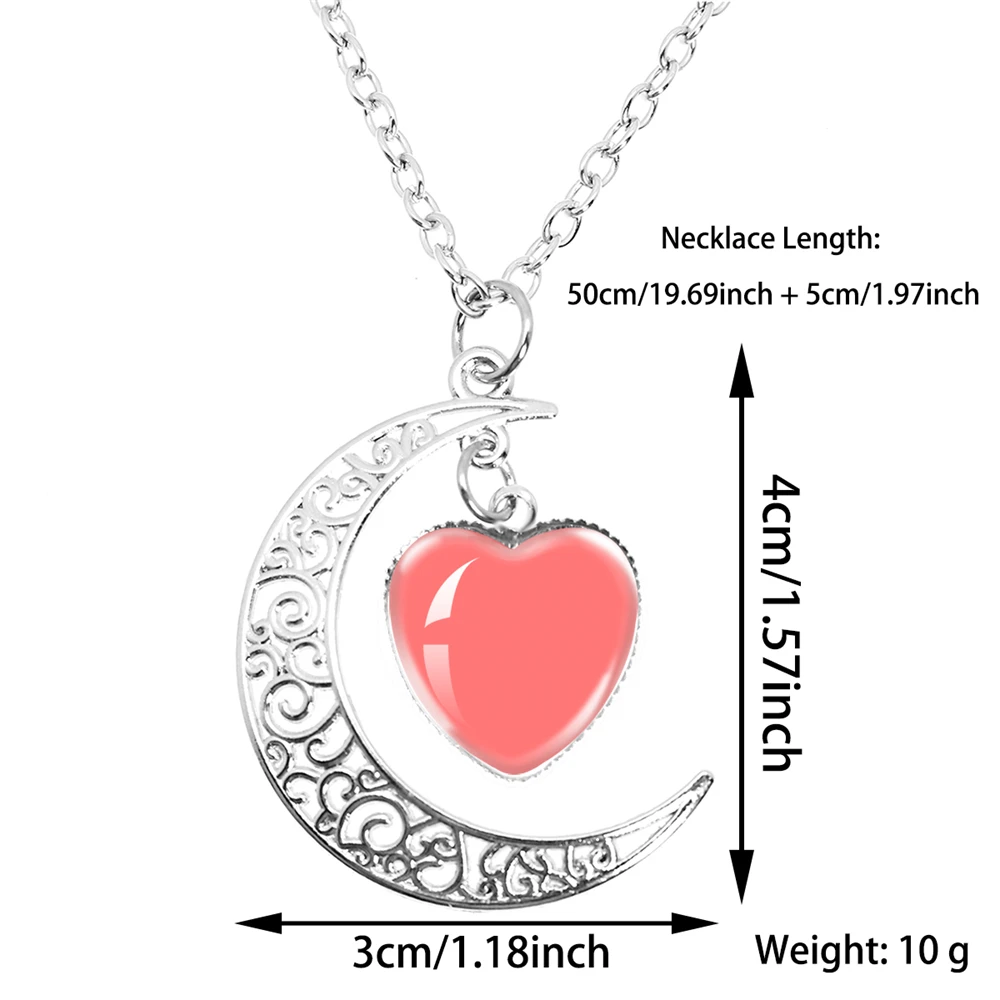 Personalized Custom Moon Heart Shape Pendant Necklace Glass Cabochon  Jewelry Mum Dad Baby Grandpa Parents Custom Gifts New