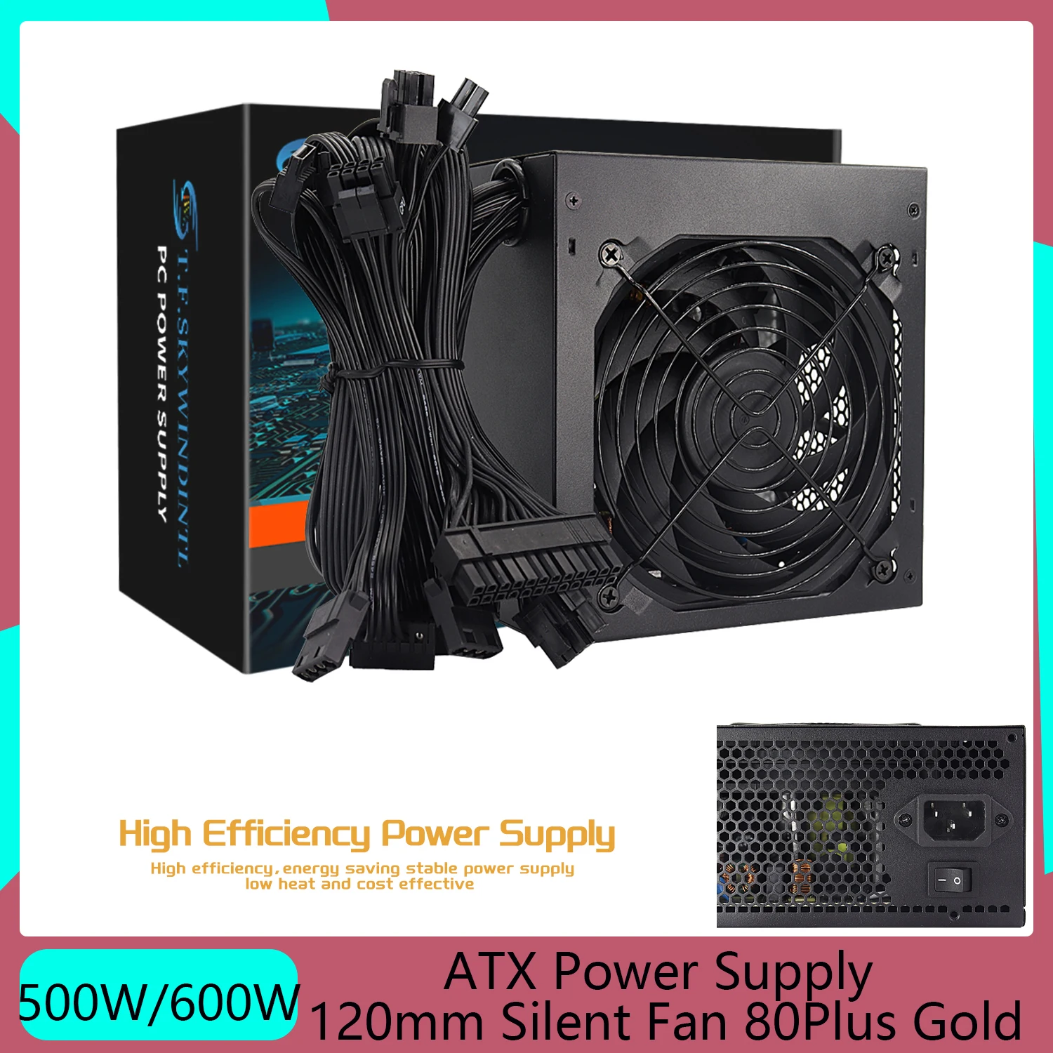 

500W/600W Atx Power Supply 80Plus Gold Active PFC PC 120mm Silent Fan For Mini Chassis Small Computer Case Desktop Power Supply