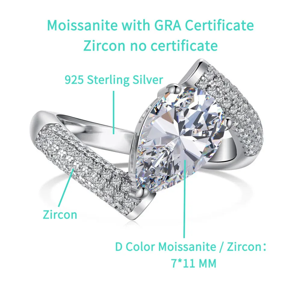 JH 3 قيراط مويسانيتي خاتم الزواج للنساء الرجال 925 فضة قطرة حلقة مختبر الأحجار الكريمة غرامة مجوهرات هدية D VVS1 #6