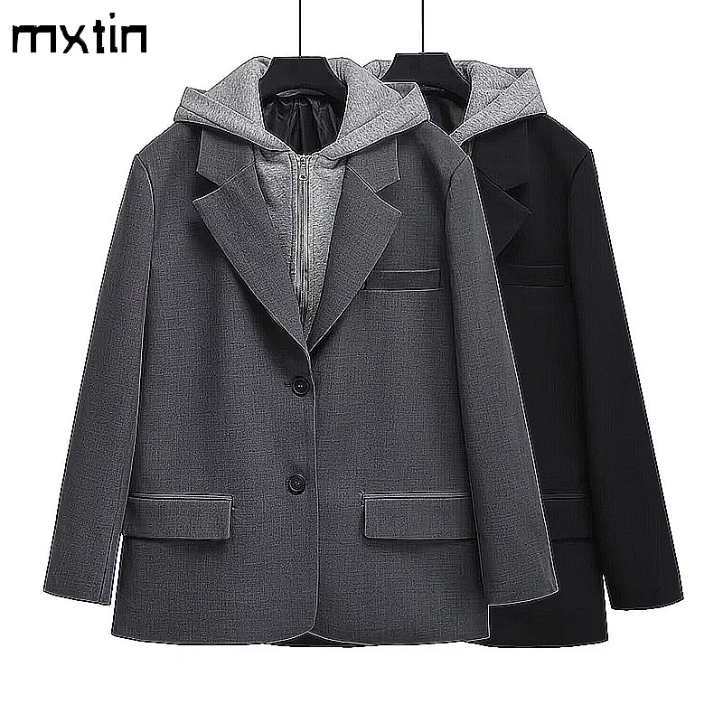 Frauen Frühling Mode schwarz Hoodies Blazer Mantel Vintage Revers Kragen Langarm Büro Dame weibliche lässige Tops Chaqueta de Mujer