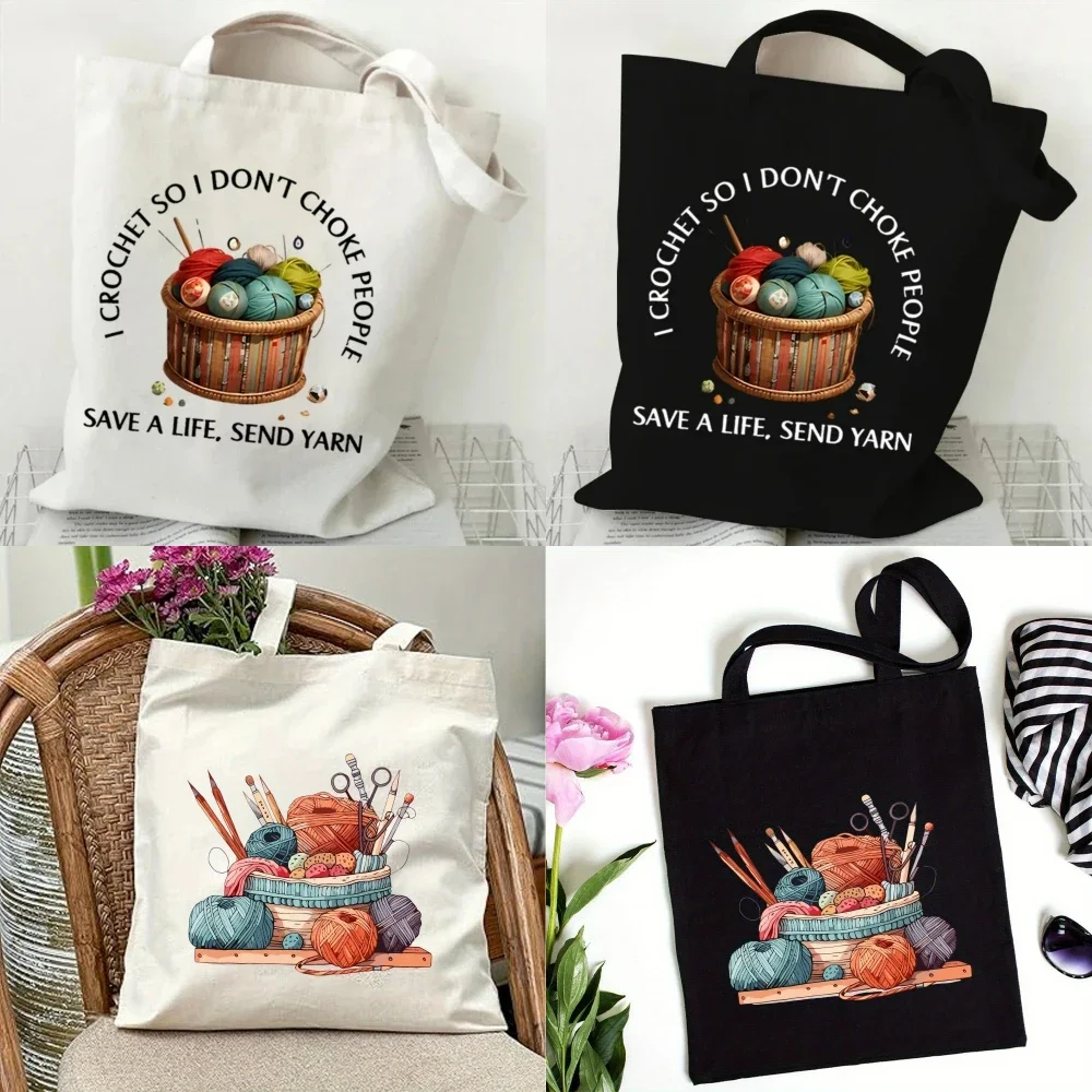 

Classic Wool Ball Knitted Handbagfor Women Canvas Tote Bag Eco Shoulder Bag Large-capacity Durable Yoga Bag Travel Commute Use