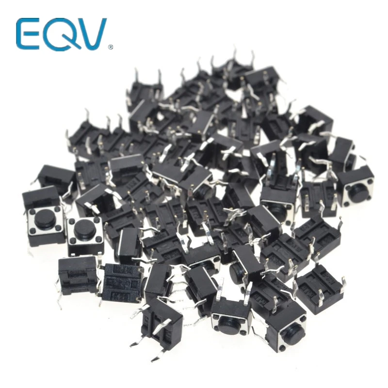 50pcs/lot 6x6x4.3mm 4pin G89 Tactile Tact Push Button Micro Switch Direct Plug-in Self-reset Dip Top Copper