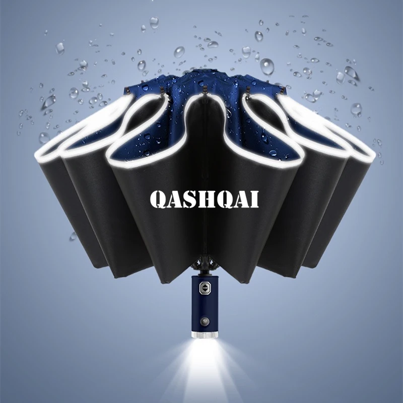 Car Umbrella With LED Light Reflective Stripe Umbrellas For Nissan Qashqai J10 J11 2021 2020 2019 2018- 2011 2010 2009 2008 2007