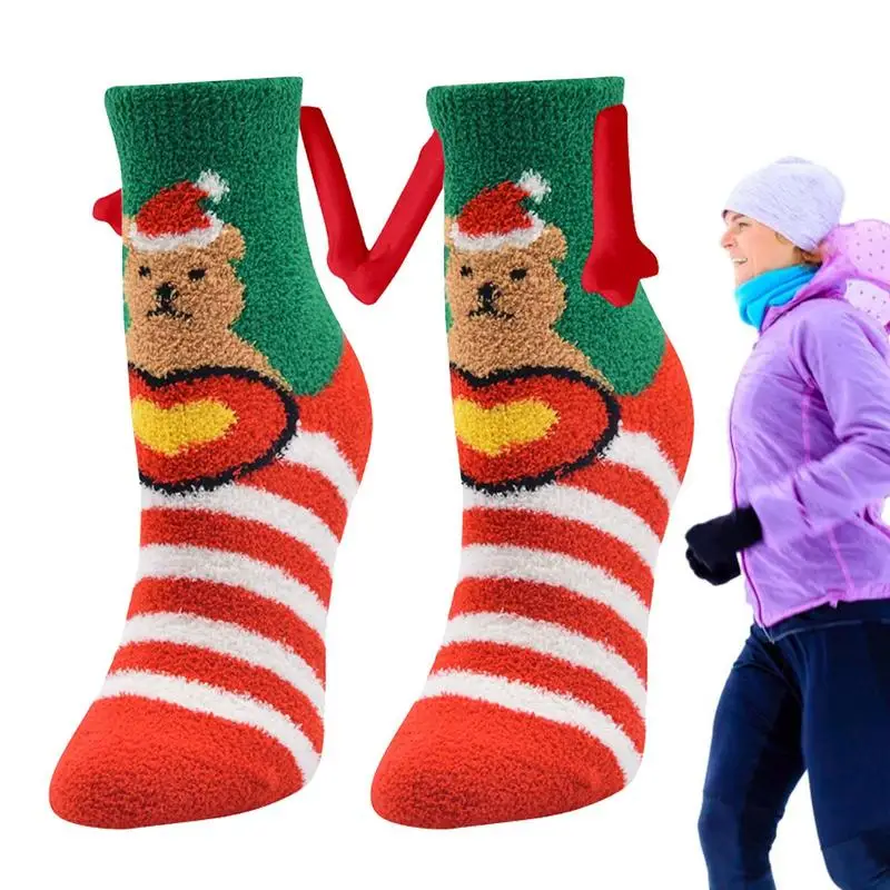 Mid Tube Socks With Magnet 1 Pairs Creative Magnetic Suction Socks Cotton Toe Socks 3D Hand In Hand Club Couple Socks