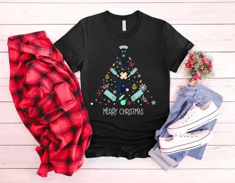

Nurse Christmas Tree Nurse Shirt Nursing Short Sleeve Top Tees O Neck 100% Cotton Fashion Streetwear harajuku y2k Drop Shipping