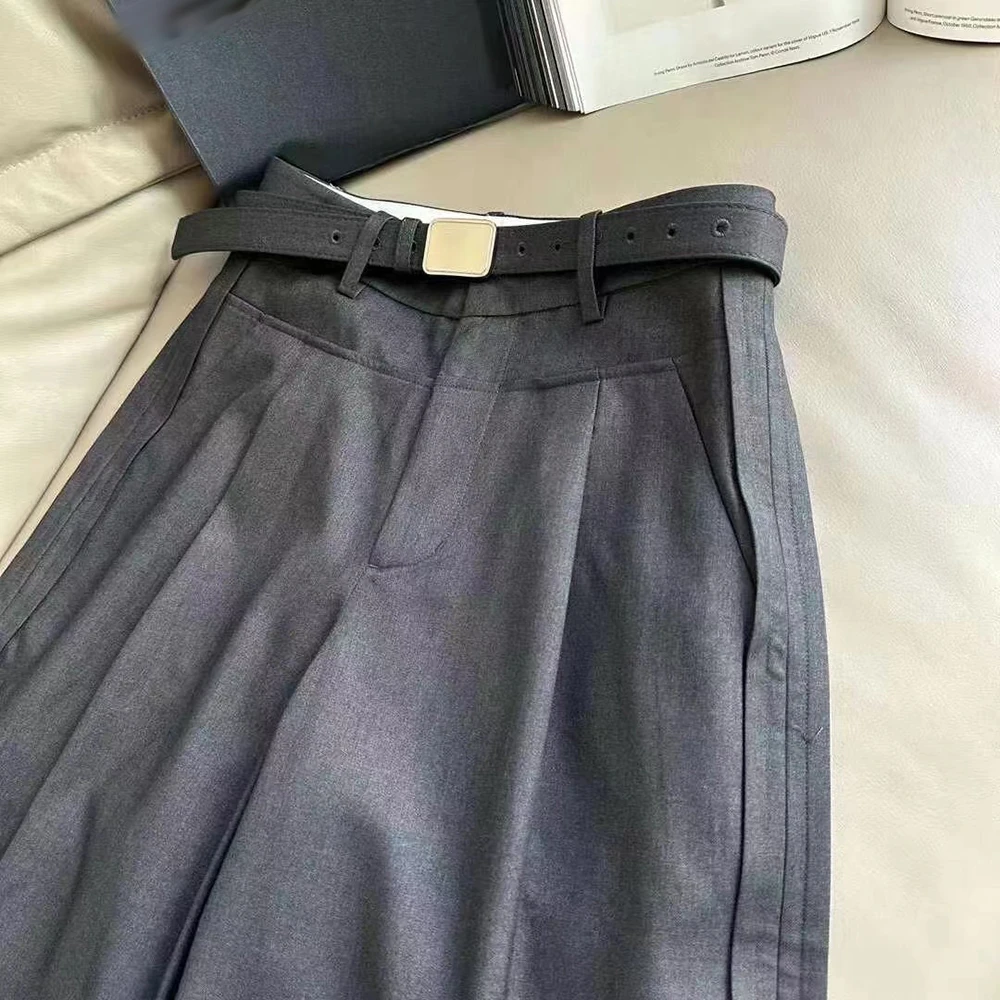 TWOTWINSTYLE Elegant Slimming Solid Pants For Women High Waist Spliced Pockets Autumn Vintage Draped Trousers Female KPA548513