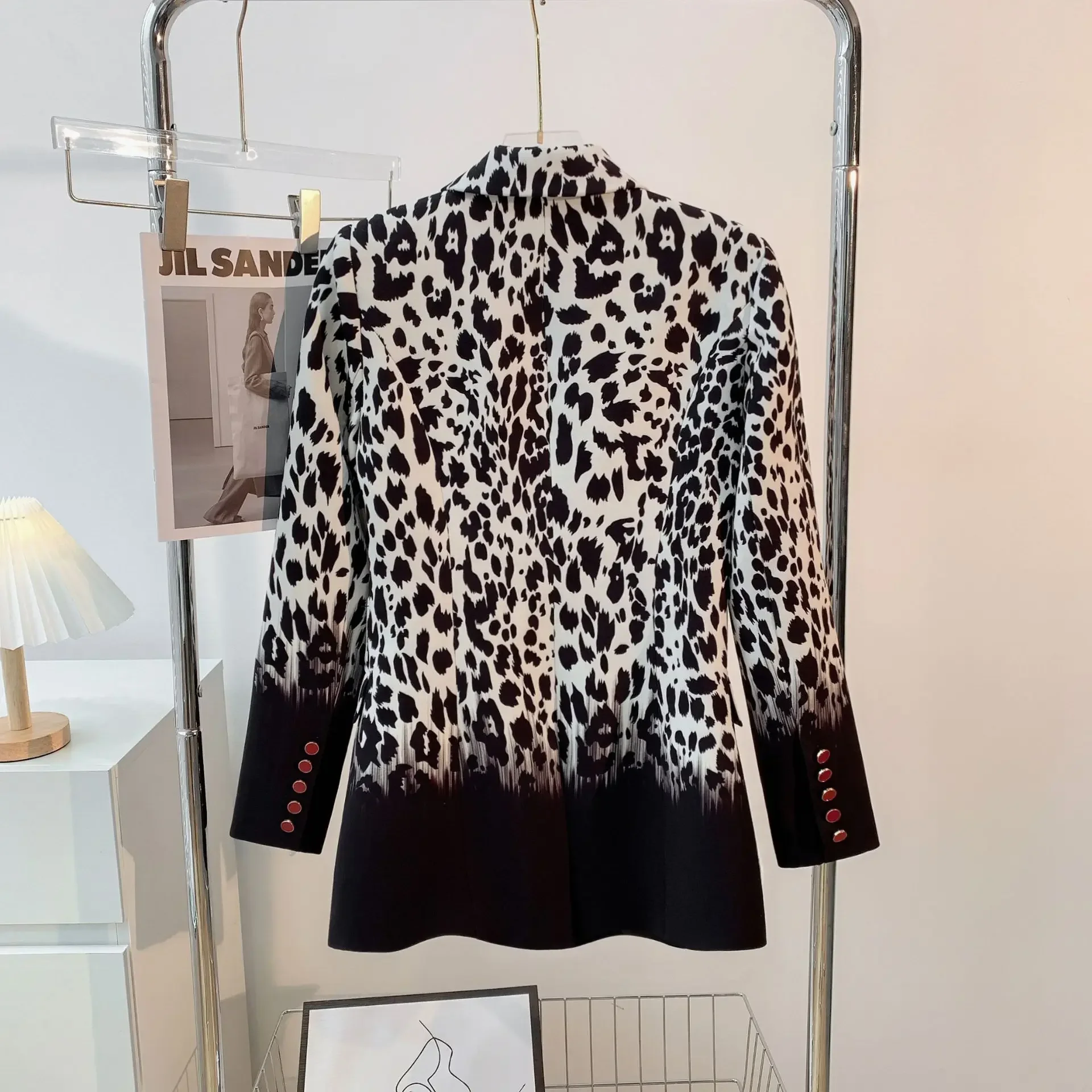 Blazer de manga comprida leopardo feminino, jaqueta formal feminina, botão único, casaco fino, roupas de trabalho de negócios, senhora do escritório, feminino