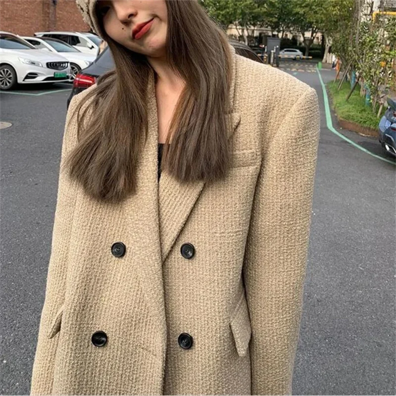 Women Loose Tweed Blazer Woman Tweed Jacket Female Coat Winter Autumn Fashion Classic Office Outfits Women's Suit Outerwears
