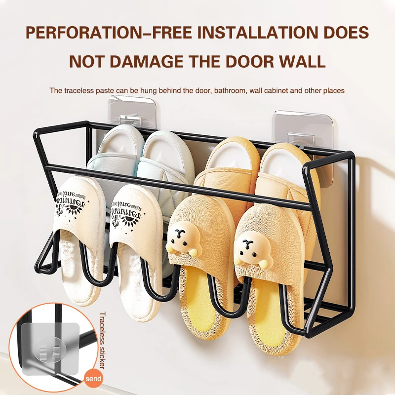 Home Door Shoe Rack Simple Door Indoor Slipper Rack Bathroom Perforation-Free Wall-Mounted Shoe Sundries Organizer
