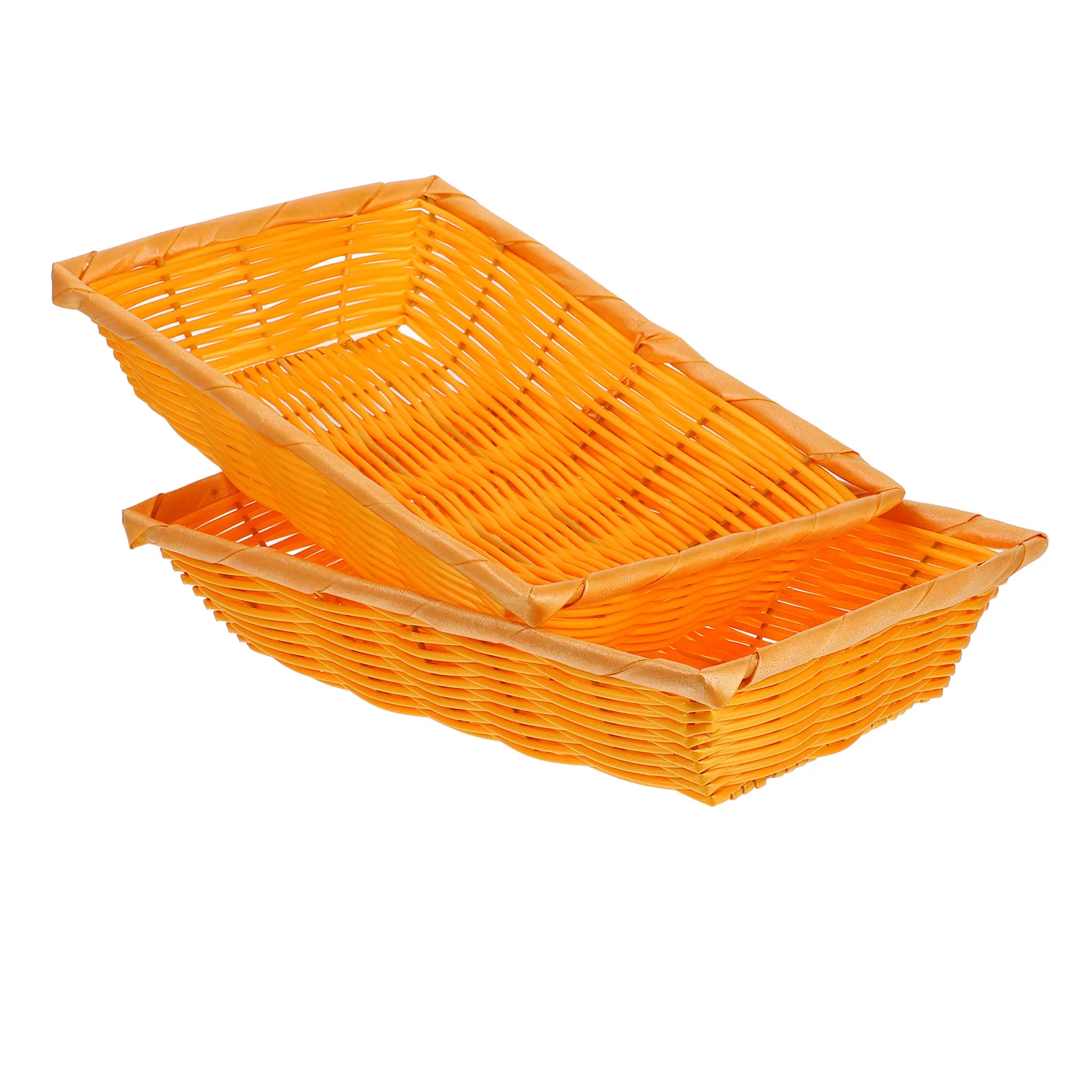 

2pcs Plastic Basket Large Capacity Storage Organizer For Kitchen Fruit Vegetable Bread Rectangular Woven Food Tray Baskets With