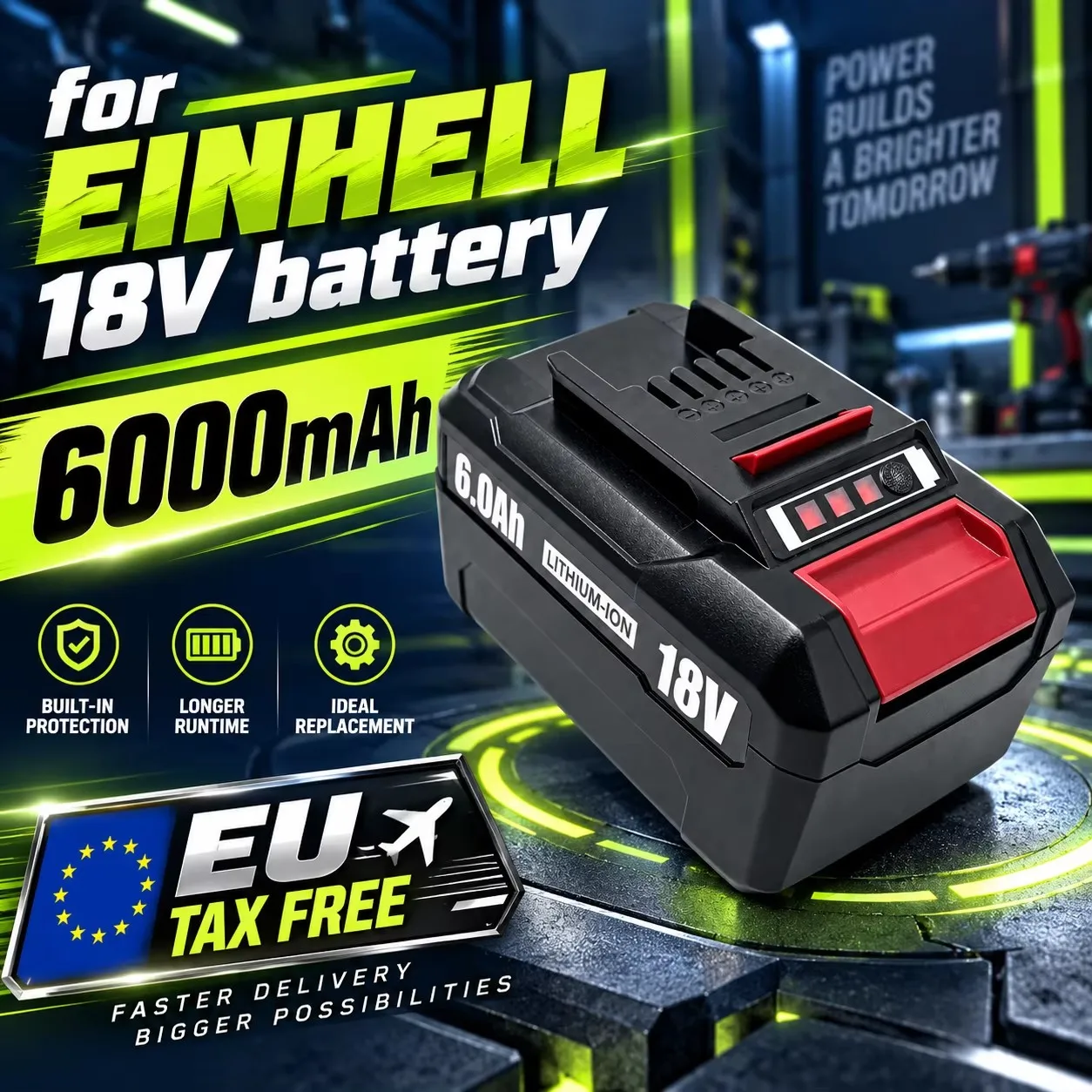Nuova batteria al litio ricaricabile di alta qualità, 18V, 6000mAh, adatta per gli utensili elettrici Einhell Power X-Change 4511396 4511437neu PXBP-600 PX-BAT52.