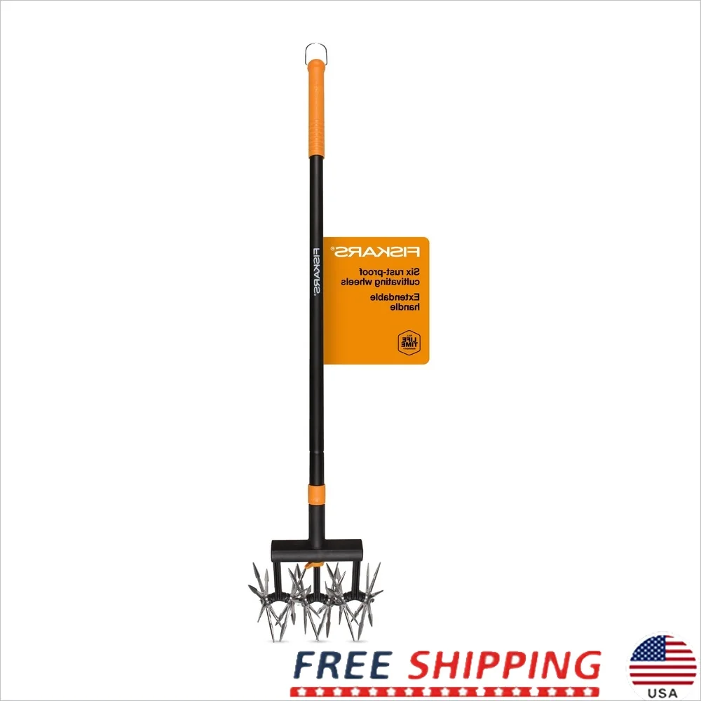 

Extendable Cultivator Garden Tool 40-60 Inch Telescoping Handle Lightweight Steel Head Six Wheels Ergonomic Design Easy Soil